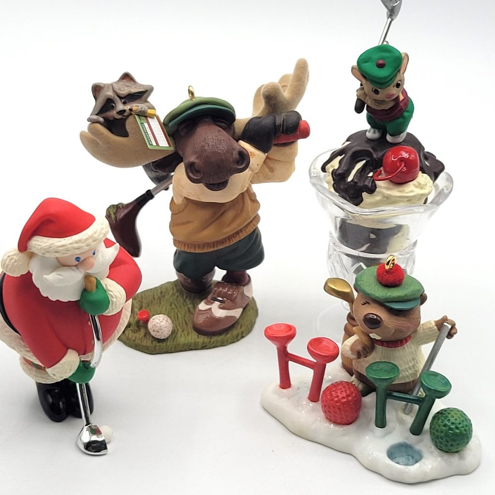 Hallmark Christmas Ornaments 4 Golfers Santa Moose Gopher Mouse 1999 2003  2005